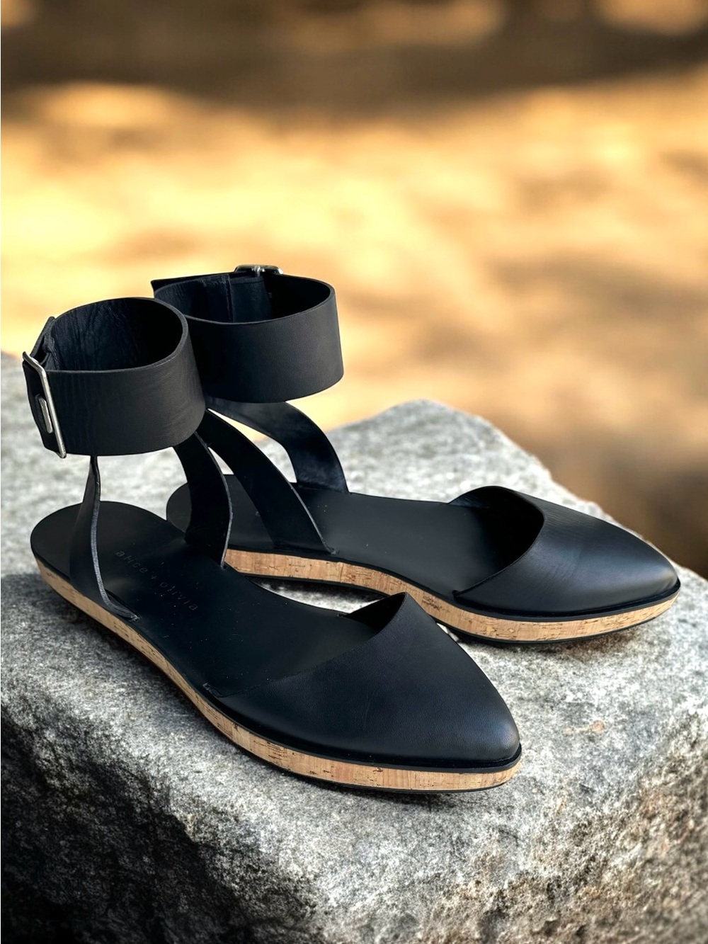 Alice & Olivia Reese Leather Sandal Black Ankle Strap